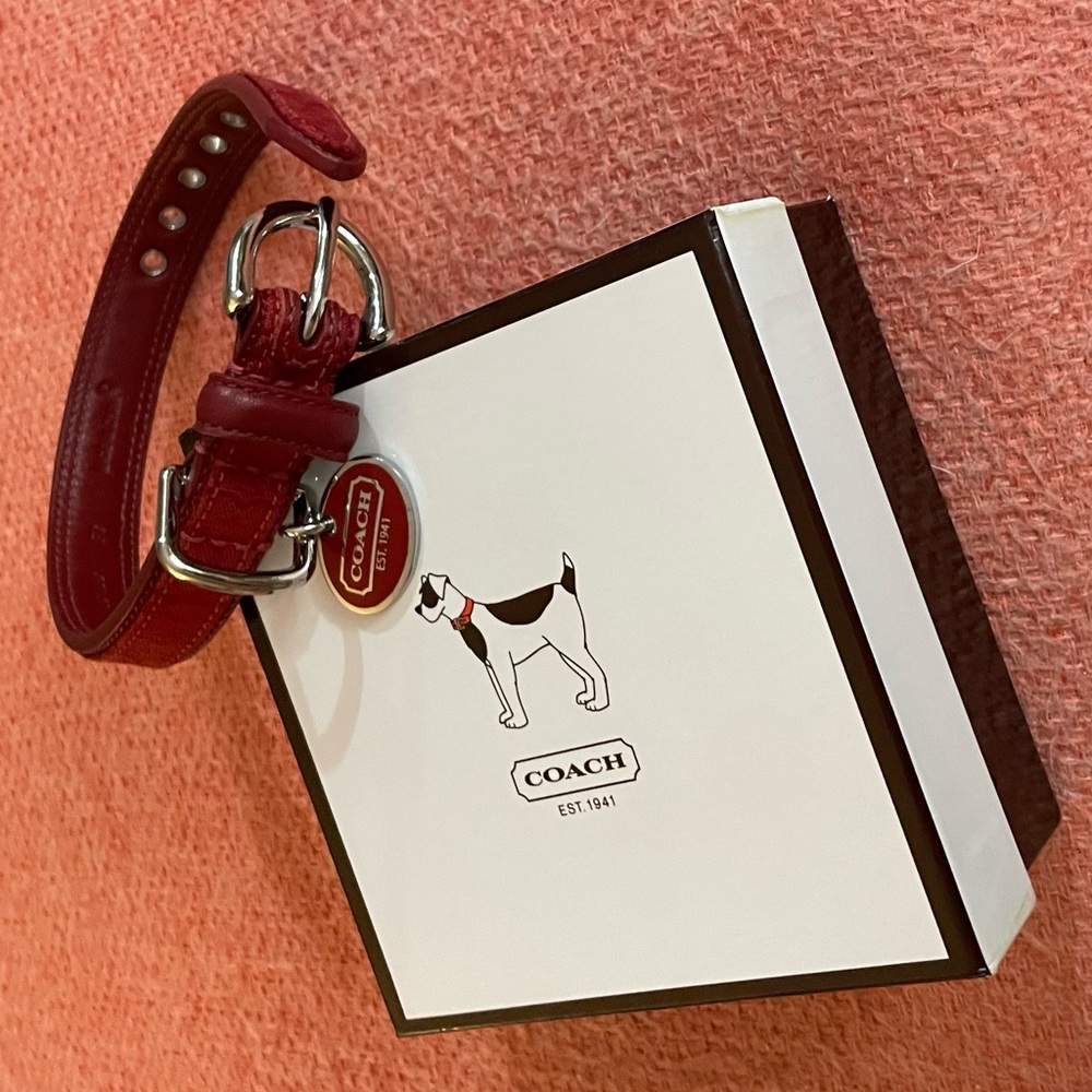 XS Coach Cherry Red Mini Signature Leather Pet Collar NWT